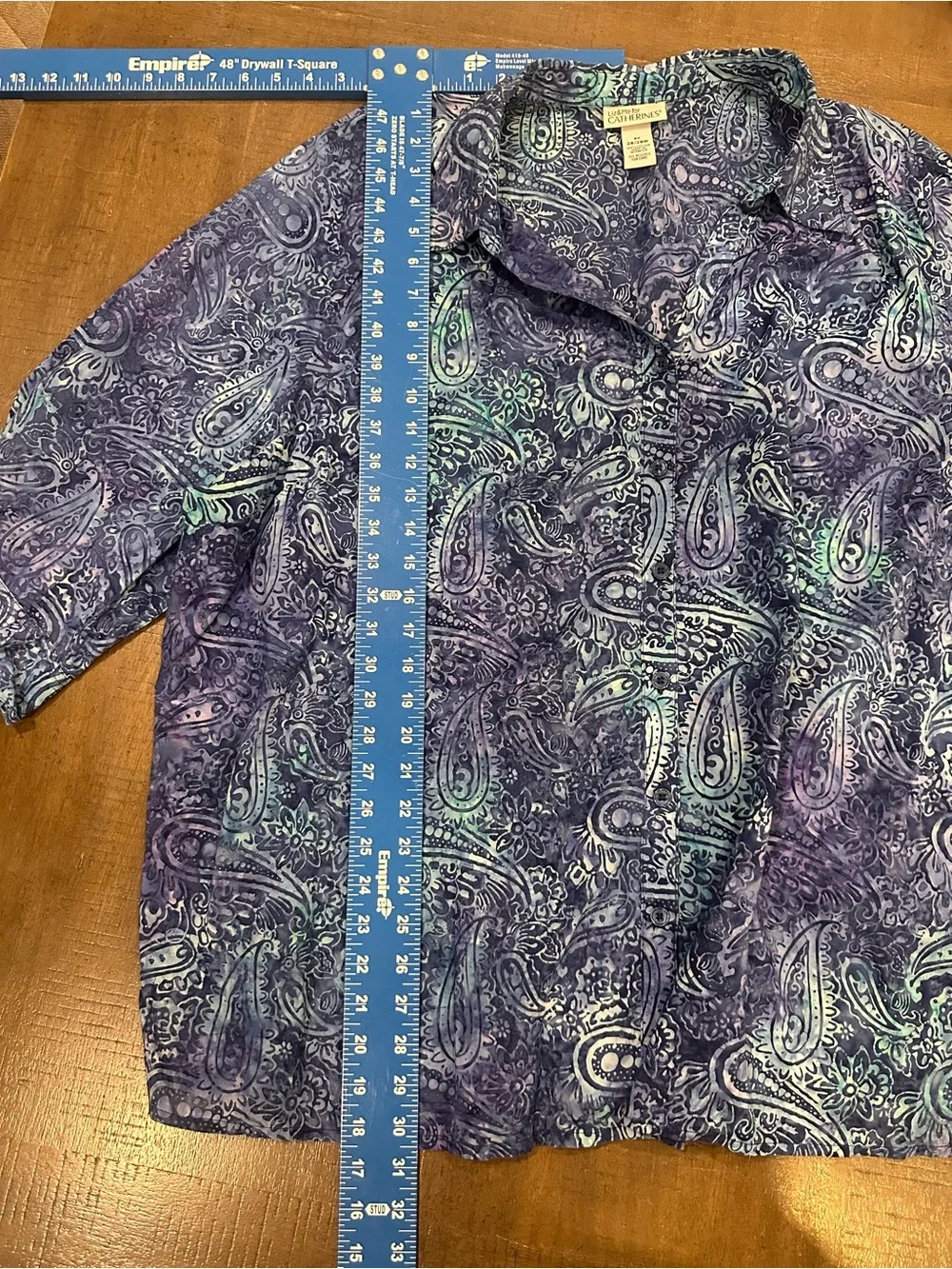 Catherines Blue Paisley Casual Button-Down Shirt